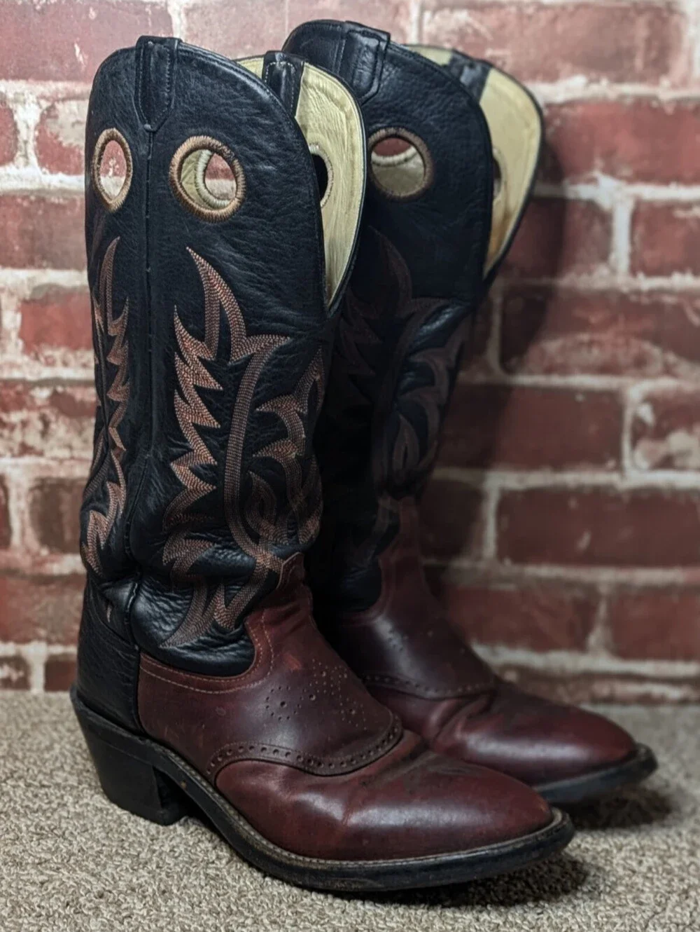 Tony Lama 6861 Vintage Leather Buckaroo Cowboy Boots Black Brown Mens Size 10 D